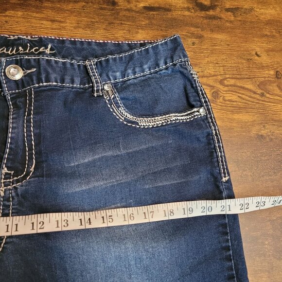 Maurices Jeans Sz 20 Skinny Mid Rise Dark Wash Thick Stitch Embellished Stretch - Picture 6 of 10